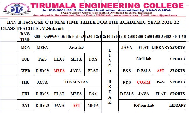 cse timetable